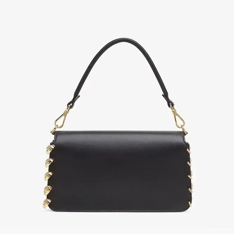 Cheap Baguette Medium Black with In Brooches Fendi Leather Pin Calf Bag Fendace 0407 HOT SALE